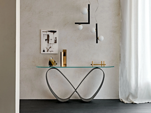 BUTTERFLY - Oval crystal and steel console table _ Cattelan Italia